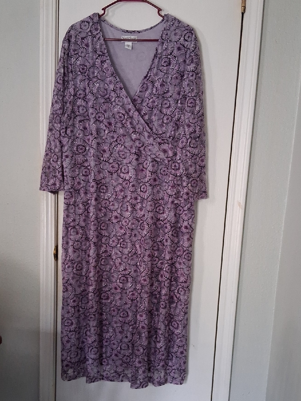 NorthStyle Y2K Lavender Purple Abstract Floral Design Midi V-neck Dress 2X